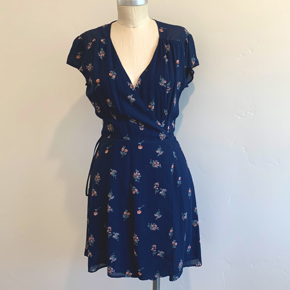 Reformation Floral Blue Mini Wrap Dress XS 2